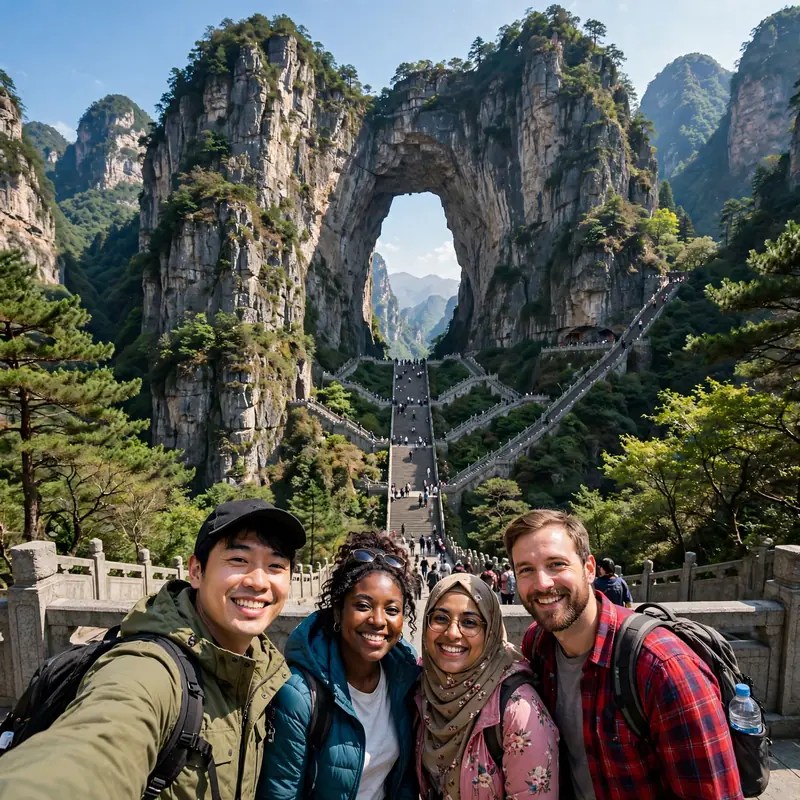 Tianmen Mountain Heaven's Gate Cave 999 steps natural arch in Zhangjiajie China